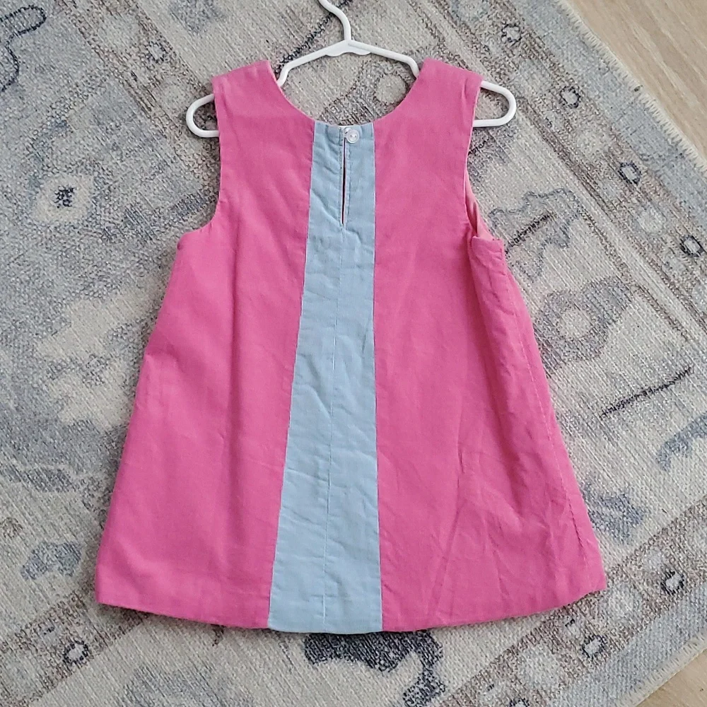 The Beaufort Bonnet Company Girls Pink And Blue Corduroy Jumper Dress Sz3T